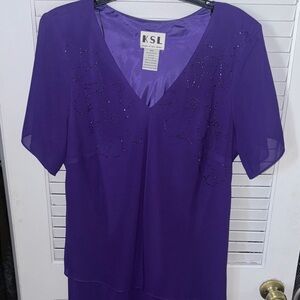 KSL Purple V-Neck Beaded Women's Dress